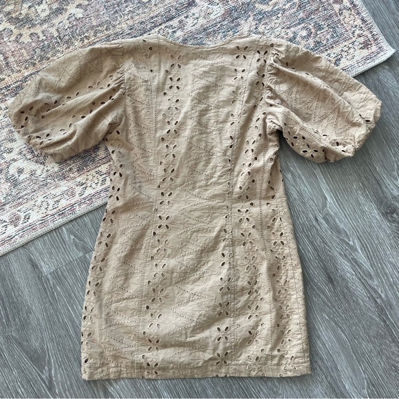 INC Brown Eyelet Puff Sleeve Mini Wrap Dress - Picture 9 of 11